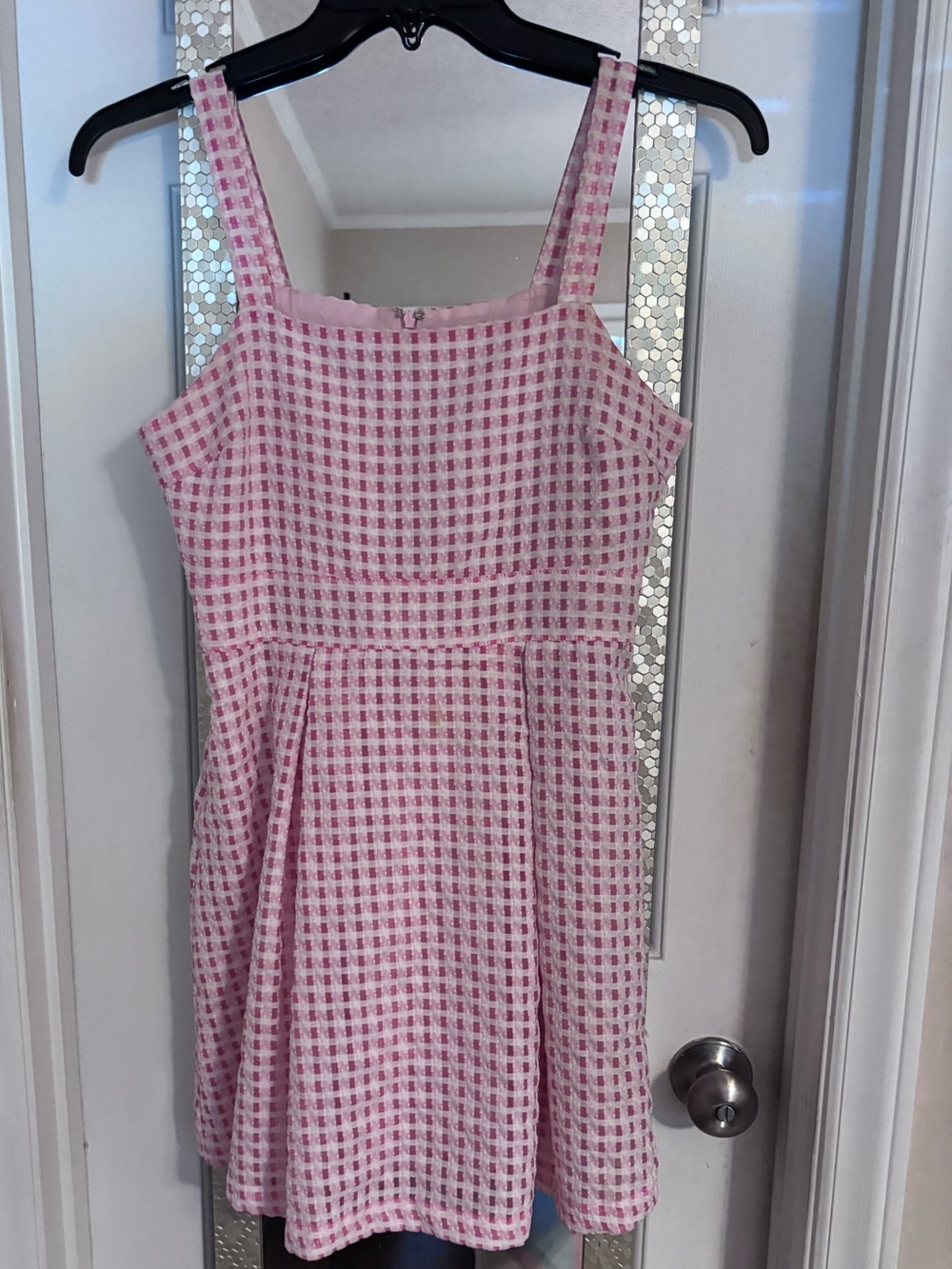 TCEC Pink Checkered Sleeveless Fit-and-Flare Dress